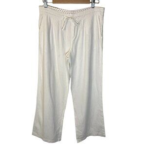 Perry Ellis Linen Blend Wide Leg Pants Women M White Mid Rise Unlined